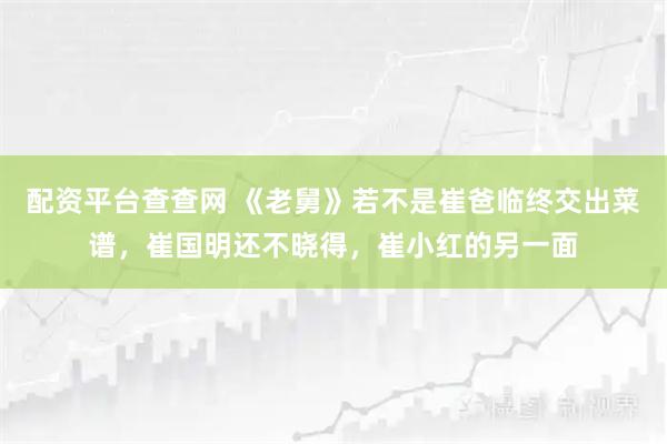 配资平台查查网 《老舅》若不是崔爸临终交出菜谱，崔国明还不晓得，崔小红的另一面
